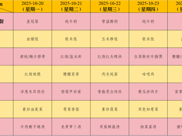 太湖格致中学：10.20至10.24每日菜单